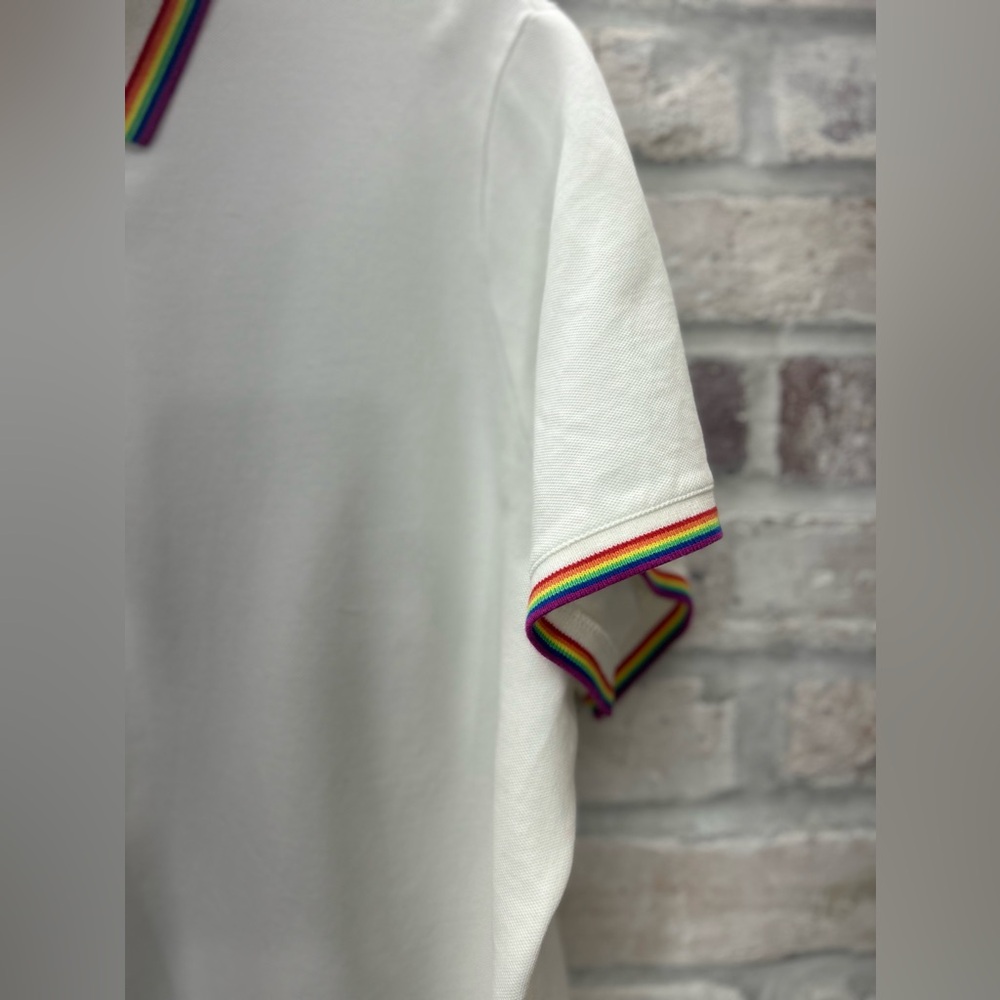 Lands End Womens Polo Rainbow Collared White Cotton Shirt Classic Costal 2XL - Picture 4 of 9